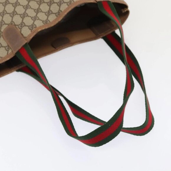 GUCCI GG Supreme Web Sherry Line Tote Bag PVC Leather Beige Auth 89625 - Picture 8 of 16
